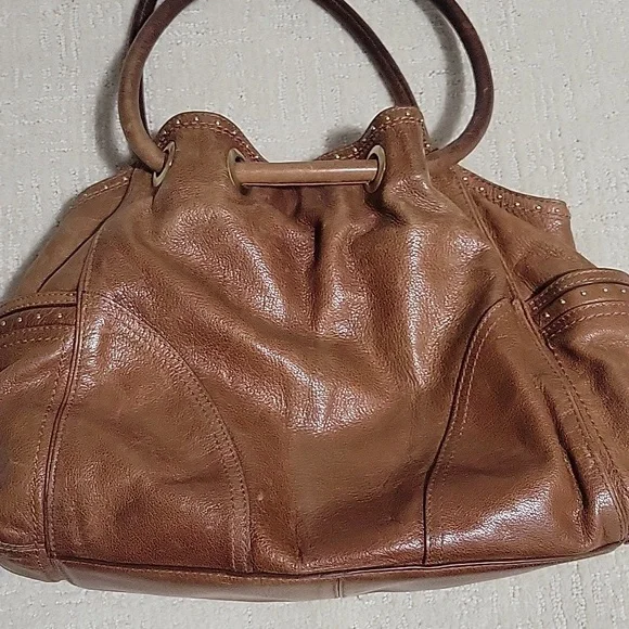 Cole Haan Dillan Ruched Cognac Brown Studded Satchel Bag Y2K Messy Fabulous - Picture 11 of 16